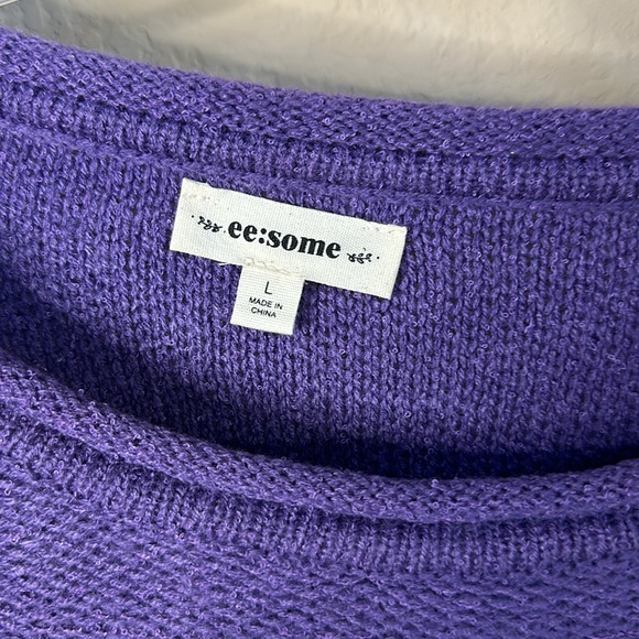 ee: some Sz Large Purple and Charcoal Stripe Colorblock Sweater - Picture 4 of 4